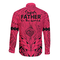 Polynesian Father's Day Gift For Dad Long Sleeve Button Shirt Super Father In The World - Pink Polynesian Pattern - Wonder Print Shop