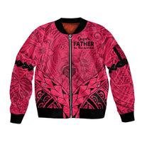 Personalised Polynesian Father's Day Gift For Dad Sleeve Zip Bomber Jacket Super Father In The World - Pink Polynesian Pattern - Wonder Print Shop