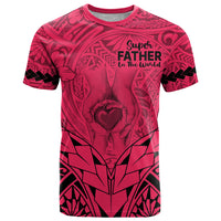 Personalised Polynesian Father's Day Gift For Dad T Shirt Super Father In The World - Pink Polynesian Pattern - Wonder Print Shop