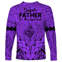 Polynesian Father's Day Gift For Dad Long Sleeve Shirt Super Father In The World - Purple Polynesian Pattern - Wonder Print Shop