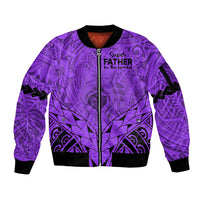 Polynesian Father's Day Gift For Dad Sleeve Zip Bomber Jacket Super Father In The World - Purple Polynesian Pattern - Wonder Print Shop