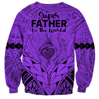 Polynesian Father's Day Gift For Dad Sweatshirt Super Father In The World - Purple Polynesian Pattern - Wonder Print Shop