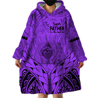 Polynesian Father's Day Gift For Dad Wearable Blanket Hoodie Super Father In The World - Purple Polynesian Pattern - Wonder Print Shop