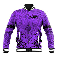 Personalised Polynesian Father's Day Gift For Dad Baseball Jacket Super Father In The World - Purple Polynesian Pattern LT9 - Wonder Print Shop