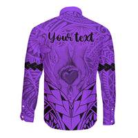 Personalised Polynesian Father's Day Gift For Dad Long Sleeve Button Shirt Super Father In The World - Purple Polynesian Pattern - Wonder Print Shop