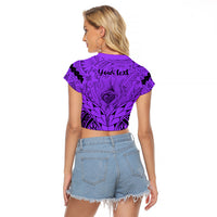Personalised Polynesian Father's Day Gift For Dad Raglan Cropped T Shirt Super Father In The World - Purple Polynesian Pattern - Wonder Print Shop