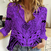 Personalised Polynesian Father's Day Gift For Dad Women Casual Shirt Super Father In The World - Purple Polynesian Pattern - Wonder Print Shop