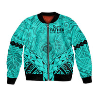 Polynesian Father's Day Gift For Dad Bomber Jacket Super Father In The World - Turquoise Polynesian Pattern LT9 - Wonder Print Shop