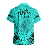 Polynesian Father's Day Gift For Dad Hawaiian Shirt Super Father In The World - Turquoise Polynesian Pattern - Wonder Print Shop