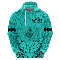 Polynesian Father's Day Gift For Dad Hoodie Super Father In The World - Turquoise Polynesian Pattern - Wonder Print Shop