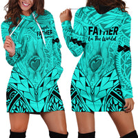 Polynesian Father's Day Gift For Dad Hoodie Dress Super Father In The World - Turquoise Polynesian Pattern - Wonder Print Shop