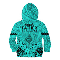 Polynesian Father's Day Gift For Dad Kid Hoodie Super Father In The World - Turquoise Polynesian Pattern - Wonder Print Shop