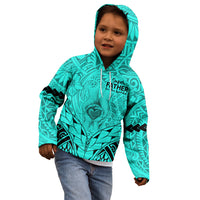 Polynesian Father's Day Gift For Dad Kid Hoodie Super Father In The World - Turquoise Polynesian Pattern - Wonder Print Shop