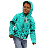 Polynesian Father's Day Gift For Dad Kid Hoodie Super Father In The World - Turquoise Polynesian Pattern - Wonder Print Shop