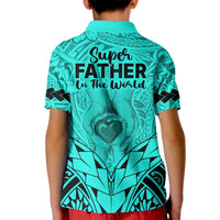 Polynesian Fathers Day Gift For Dad Polo Shirt for Kid Super Father In The World Turquoise Polynesian Pattern - Wonder Print Shop