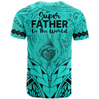 Polynesian Father's Day Gift For Dad T Shirt Super Father In The World - Turquoise Polynesian Pattern - Wonder Print Shop