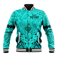 Personalised Polynesian Father's Day Gift For Dad Baseball Jacket Super Father In The World - Turquoise Polynesian Pattern LT9 - Wonder Print Shop