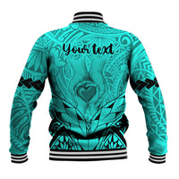 Personalised Polynesian Father's Day Gift For Dad Baseball Jacket Super Father In The World - Turquoise Polynesian Pattern LT9 - Wonder Print Shop