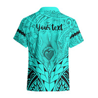 Personalised Polynesian Father's Day Gift For Dad Hawaiian Shirt Super Father In The World - Turquoise Polynesian Pattern - Wonder Print Shop
