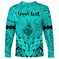Personalised Polynesian Father's Day Gift For Dad Long Sleeve Shirt Super Father In The World - Turquoise Polynesian Pattern - Wonder Print Shop