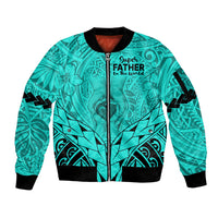 Personalised Polynesian Father's Day Gift For Dad Sleeve Zip Bomber Jacket Super Father In The World - Turquoise Polynesian Pattern - Wonder Print Shop