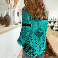 Personalised Polynesian Father's Day Gift For Dad Women Casual Shirt Super Father In The World - Turquoise Polynesian Pattern - Wonder Print Shop