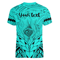 Personalised Polynesian Father's Day Gift For Dad Women V Neck T Shirt Super Father In The World - Turquoise Polynesian Pattern - Wonder Print Shop