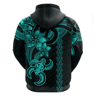 Hawaiian Tribal Hoodie Polynesian Kakau Turtle - Aqua - Wonder Print Shop