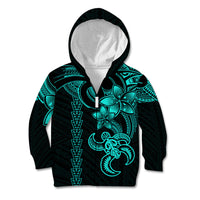 Hawaiian Tribal Kid Hoodie Polynesian Kakau Turtle - Aqua - Wonder Print Shop