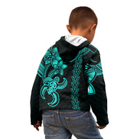 Hawaiian Tribal Kid Hoodie Polynesian Kakau Turtle - Aqua - Wonder Print Shop