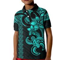 Hawaiian Tribal Kid Polo Shirt Polynesian Kakau Turtle - Aqua - Wonder Print Shop