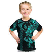 Hawaiian Tribal Kid T Shirt Polynesian Kakau Turtle - Aqua - Wonder Print Shop
