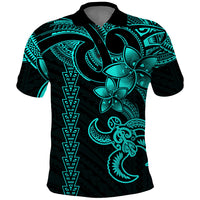 Hawaiian Tribal Polo Shirt Polynesian Kakau Turtle - Aqua - Wonder Print Shop