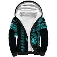 Hawaiian Tribal Sherpa Hoodie Polynesian Kakau Turtle - Aqua - Wonder Print Shop