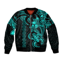 Hawaiian Tribal Sleeve Zip Bomber Jacket Polynesian Kakau Turtle - Aqua - Wonder Print Shop