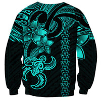 Hawaiian Tribal Sweatshirt Polynesian Kakau Turtle - Aqua - Wonder Print Shop