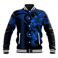 Hawaiian Tribal Baseball Jacket Polynesian Kakau Turtle - Blue LT9 - Wonder Print Shop