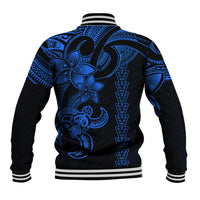 Hawaiian Tribal Baseball Jacket Polynesian Kakau Turtle - Blue LT9 - Wonder Print Shop
