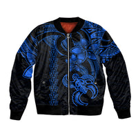 Hawaiian Tribal Bomber Jacket Polynesian Kakau Turtle - Blue LT9 - Wonder Print Shop