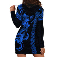 Hawaiian Tribal Hoodie Dress Polynesian Kakau Turtle - Blue - Wonder Print Shop