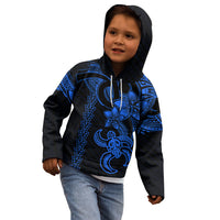 Hawaiian Tribal Kid Hoodie Polynesian Kakau Turtle - Blue - Wonder Print Shop