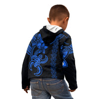 Hawaiian Tribal Kid Hoodie Polynesian Kakau Turtle - Blue - Wonder Print Shop