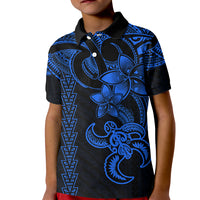 Hawaiian Tribal Kid Polo Shirt Polynesian Kakau Turtle - Blue - Wonder Print Shop