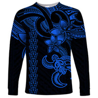 Hawaiian Tribal Long Sleeve Shirt Polynesian Kakau Turtle - Blue - Wonder Print Shop