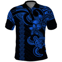 Hawaiian Tribal Polo Shirt Polynesian Kakau Turtle - Blue - Wonder Print Shop