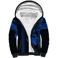 Hawaiian Tribal Sherpa Hoodie Polynesian Kakau Turtle - Blue - Wonder Print Shop