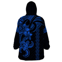 Hawaiian Tribal Wearable Blanket Hoodie Polynesian Kakau Turtle - Blue - Wonder Print Shop