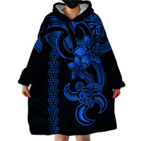Hawaiian Tribal Wearable Blanket Hoodie Polynesian Kakau Turtle - Blue - Wonder Print Shop
