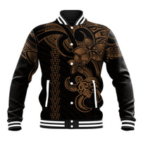 Hawaiian Tribal Baseball Jacket Polynesian Kakau Turtle - Gold LT9 - Wonder Print Shop