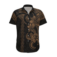 Hawaiian Tribal Hawaiian Shirt Polynesian Kakau Turtle - Gold - Wonder Print Shop
